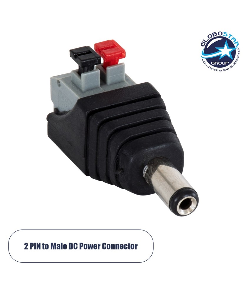 GloboStar® 70677 Βύσμα Τροφοδοσίας DC Αρσενικό - Male Jack Connector σε Κλέμα Πατητή Ταχείας Σύνδεσης L4.1 x W1.5 x H2cm